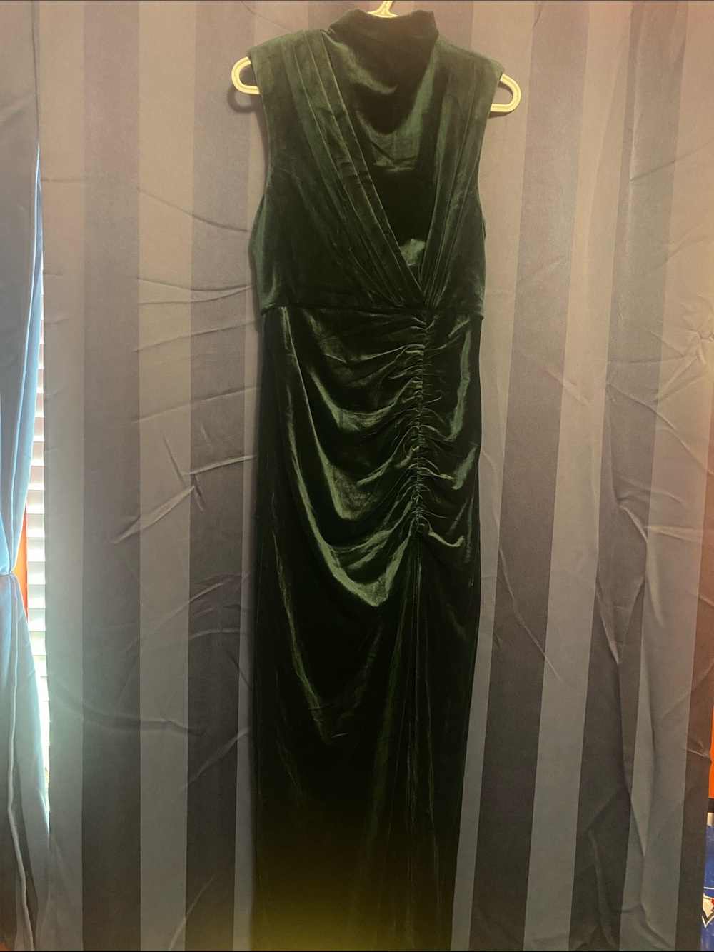 Lulu's Dark Green Velvet Ruched Maxi Dress